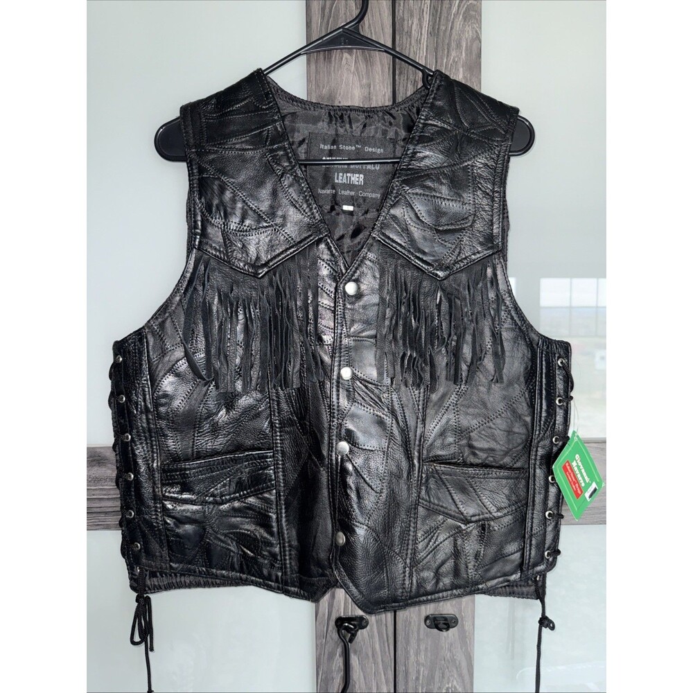 Vintage Italian Stone Design, Genuine, Buffalo, Leather Vest Fringe NWT Mens L